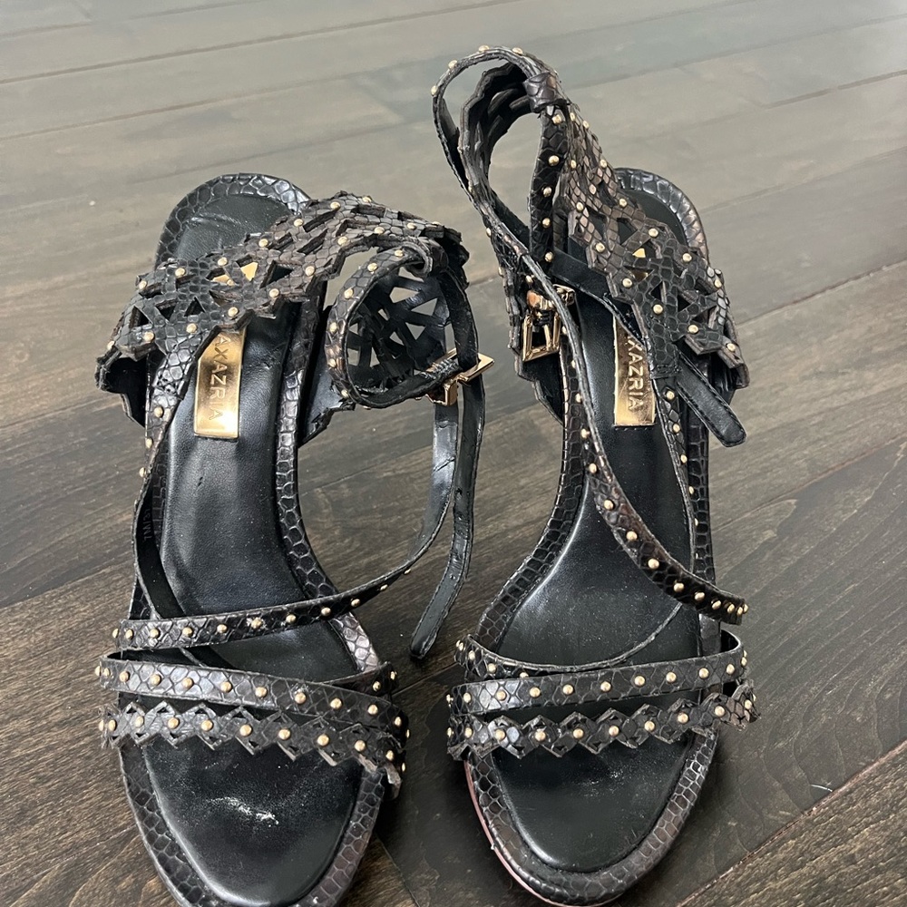 BCBGMaxAzria Black Strappy Sandals with Silver Studs